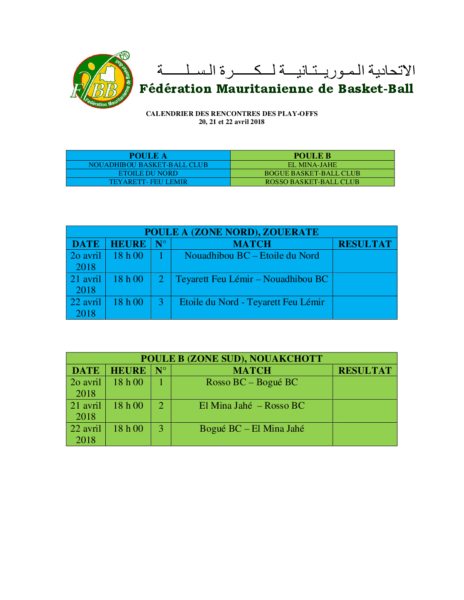 Calendrier des rencontre des Play-offs 2018