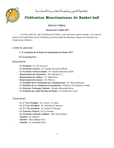 PV REUNION 9 JUILLET 2017 FEDERATION