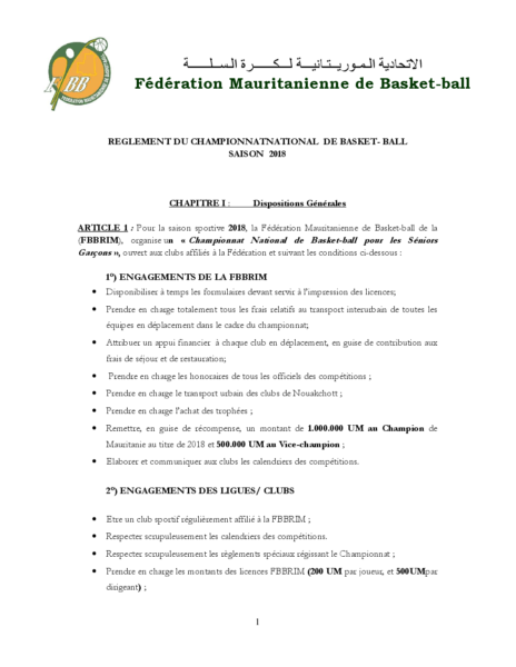 REGLEMENT DU CHAMPIONNATNATIONAL DE BASKET VERSION FINALE 2018