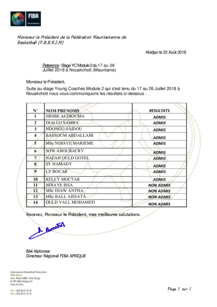 RESULTATS STAGE YOUNG COACHS 2 YC2_NKC 2018